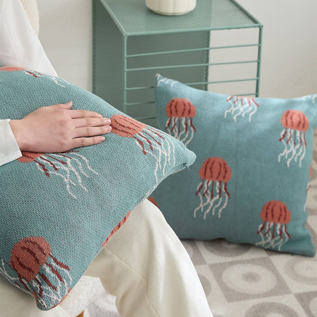 100% Premium Cotton Knitted Cushion Cover | Jellyfish - Prozily