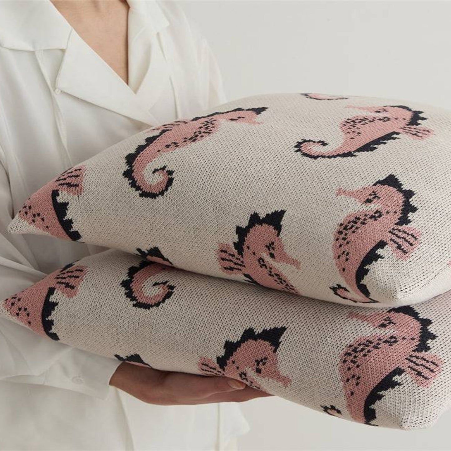 100% Premium Cotton Knitted Cushion Cover | Seahorse - Prozily