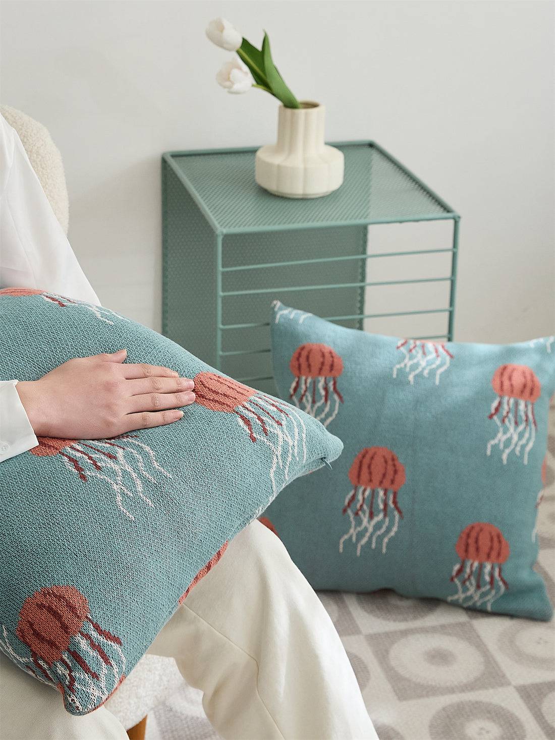 100% Premium Cotton Knitted Cushion Cover | Jellyfish - Prozily