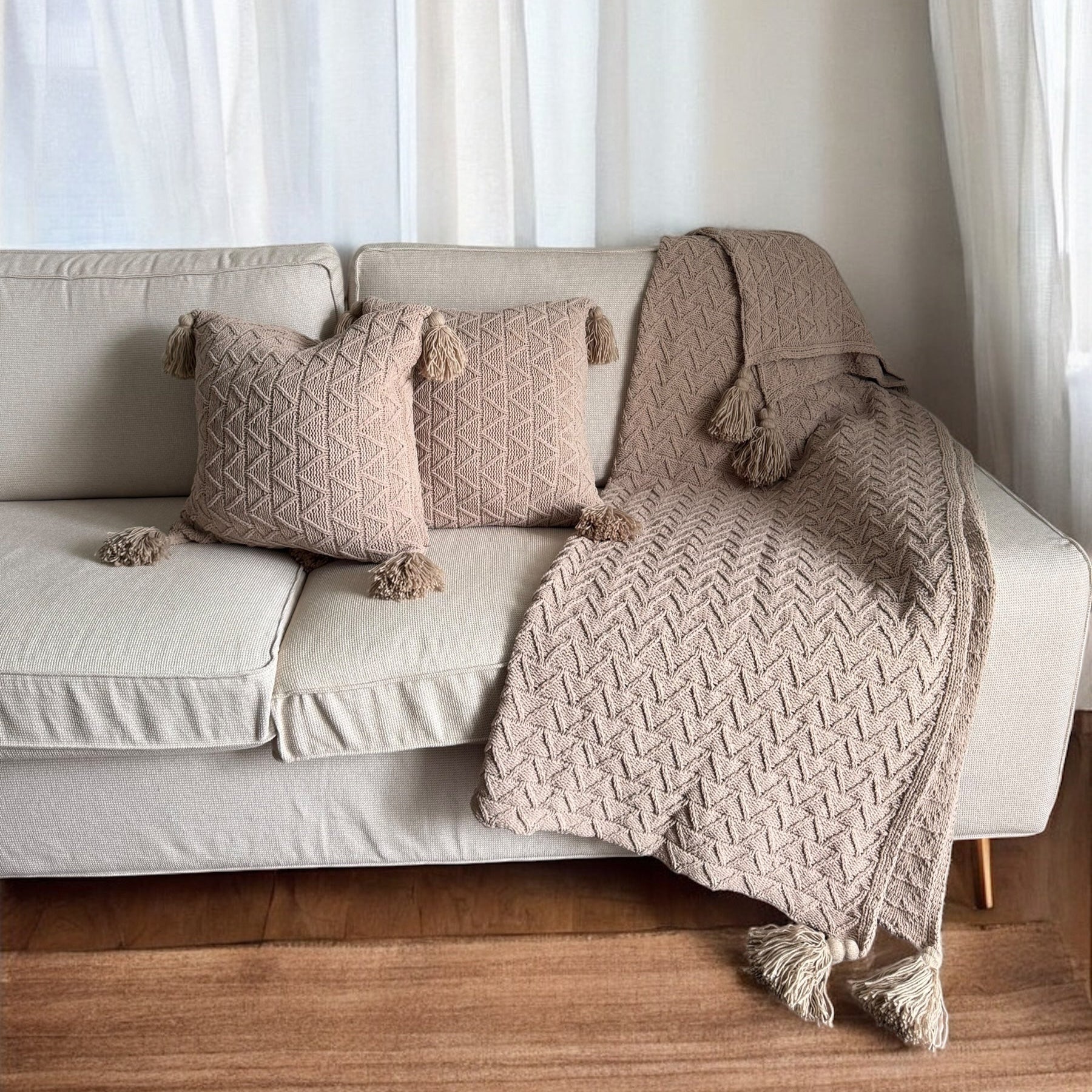 Super Soft Knitted Throw Blanket & Cushion Covers | Classic Wave - Prozily