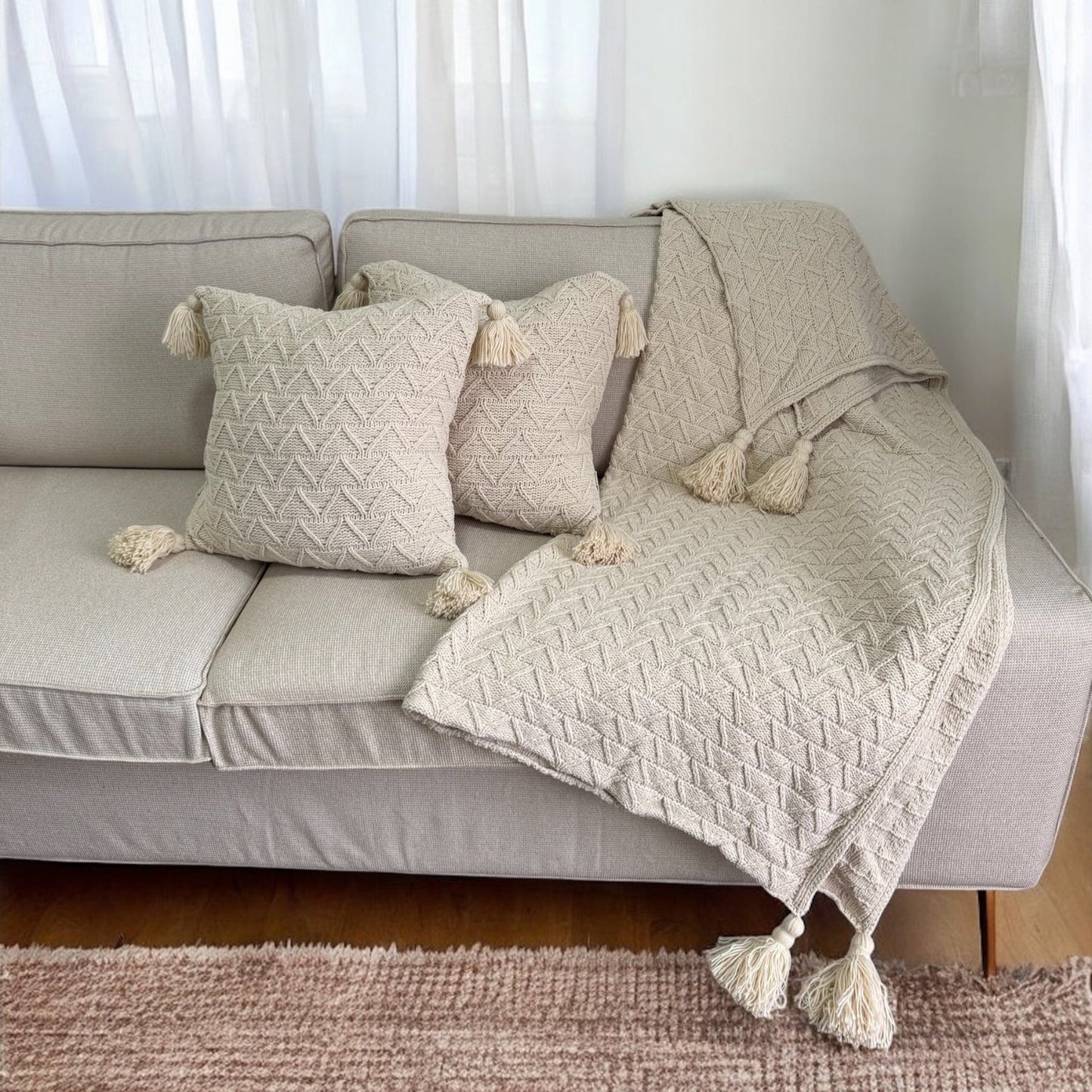Super Soft Knitted Throw Blanket & Cushion Covers | Classic Wave - Prozily