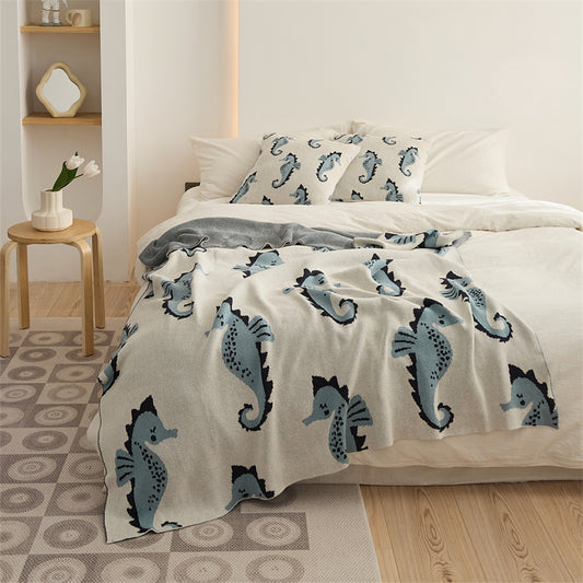 Seahorse Knitted Throw Cute Blanket - Prozily